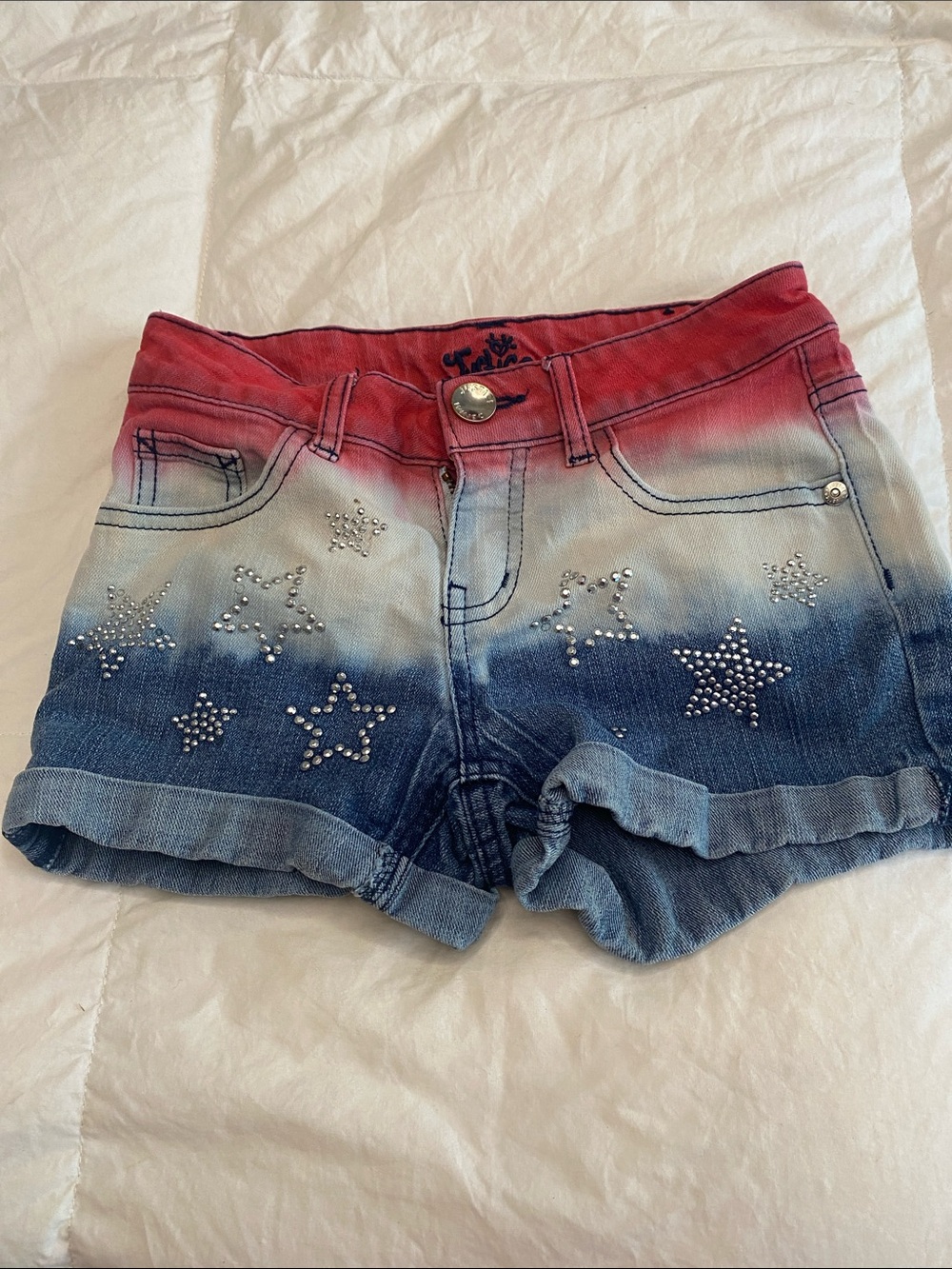 Justice Red-to-Blue Ombre Jean Shorts with Star Studs